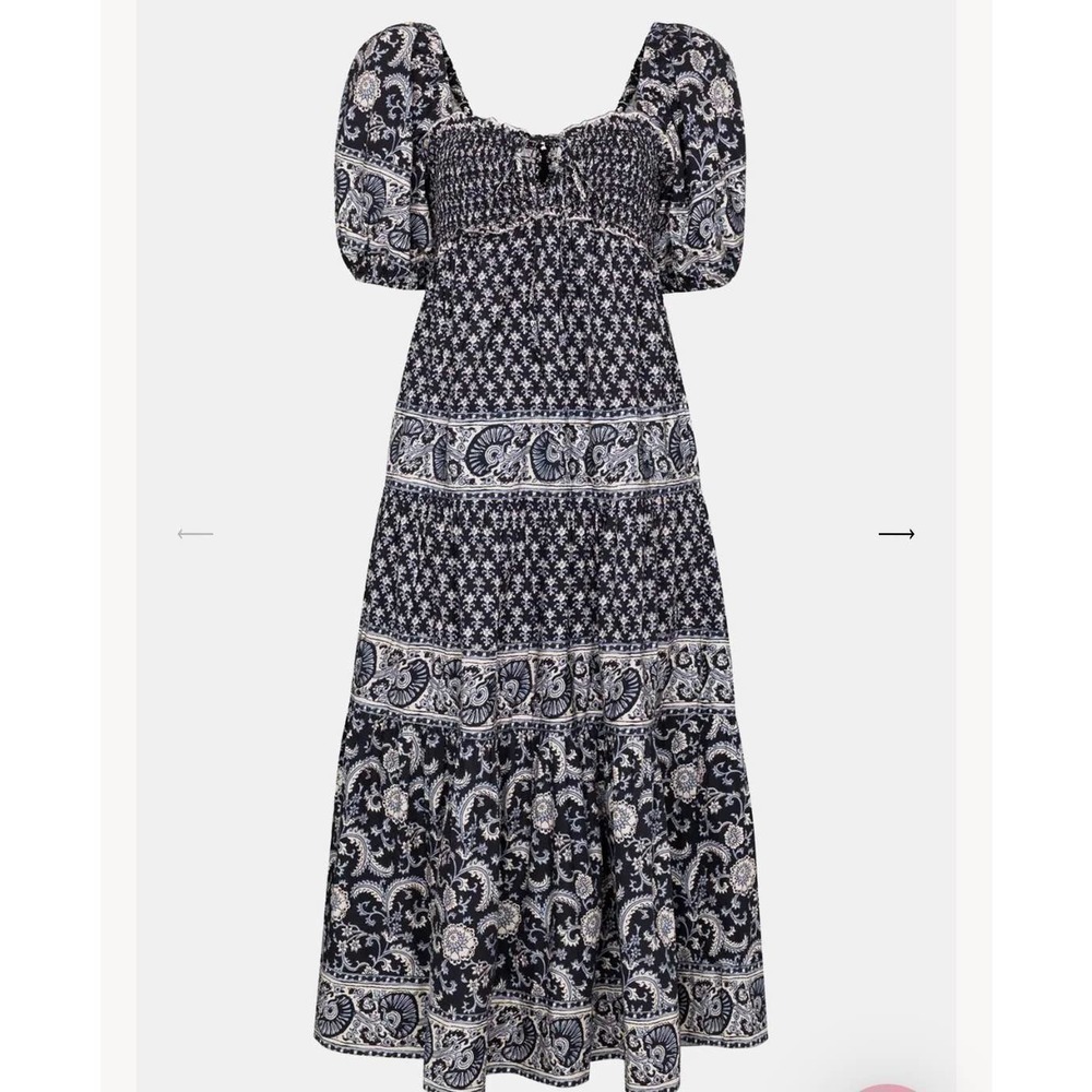 Sea New York Jasper Border Puff Sleeve Tiered Dress in Black Size M NWT